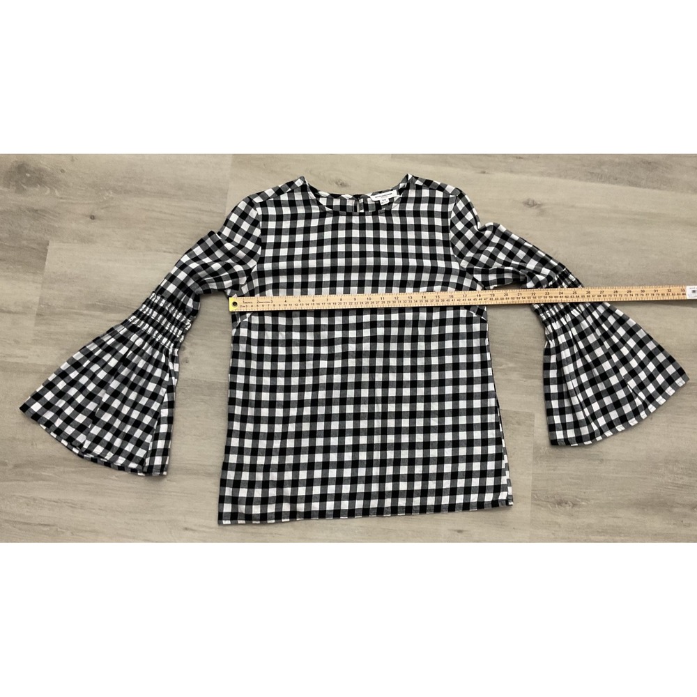 Beachlunchlounge Black White Gingham Bell Sleeve Cotton Top‎ Small S